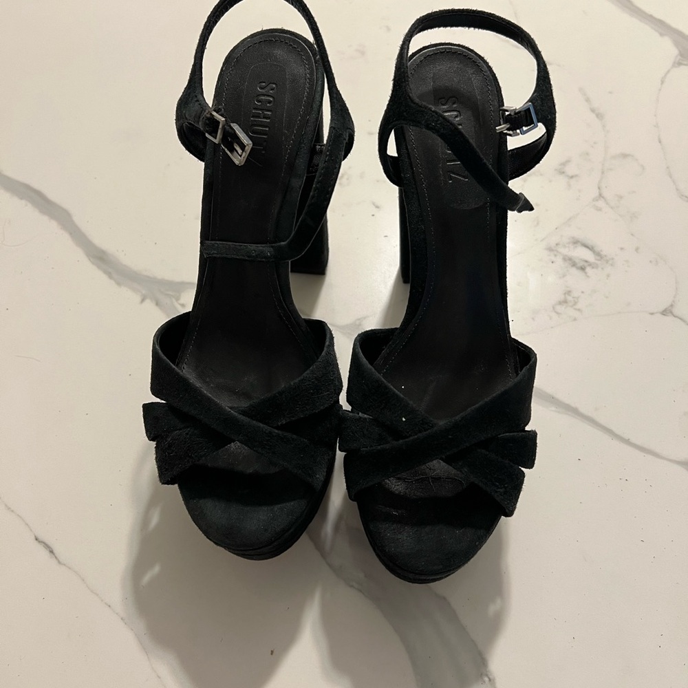 Schutz Black Suede Sandals, size 40